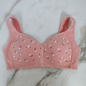 Daisy Peach Pink Floral Molded Cups Wireless Wirefree Bra, Sz L